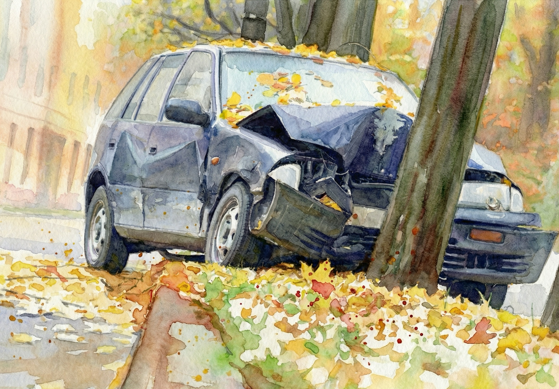 Sketch of car crash scene